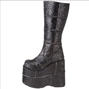 Demonia Black Glitter stack rave platform boots